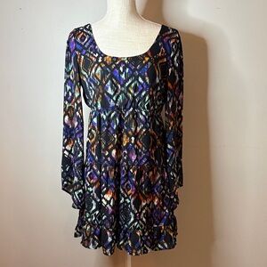 Socialite Black Multicolor Printed Long-Sleeve Tunic